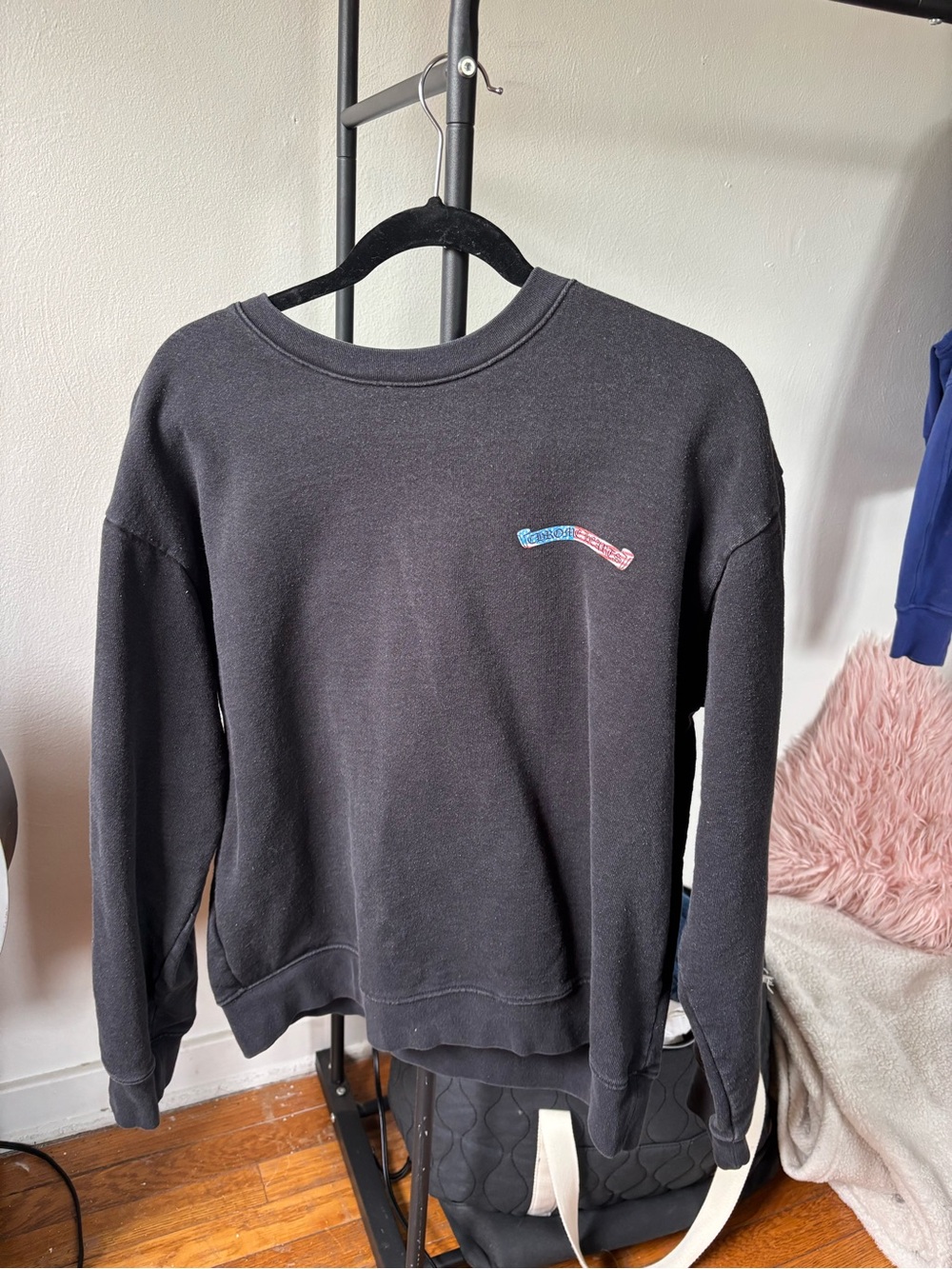 Chrome Hearts Black Crewneck with Red and Blue Wave Logo